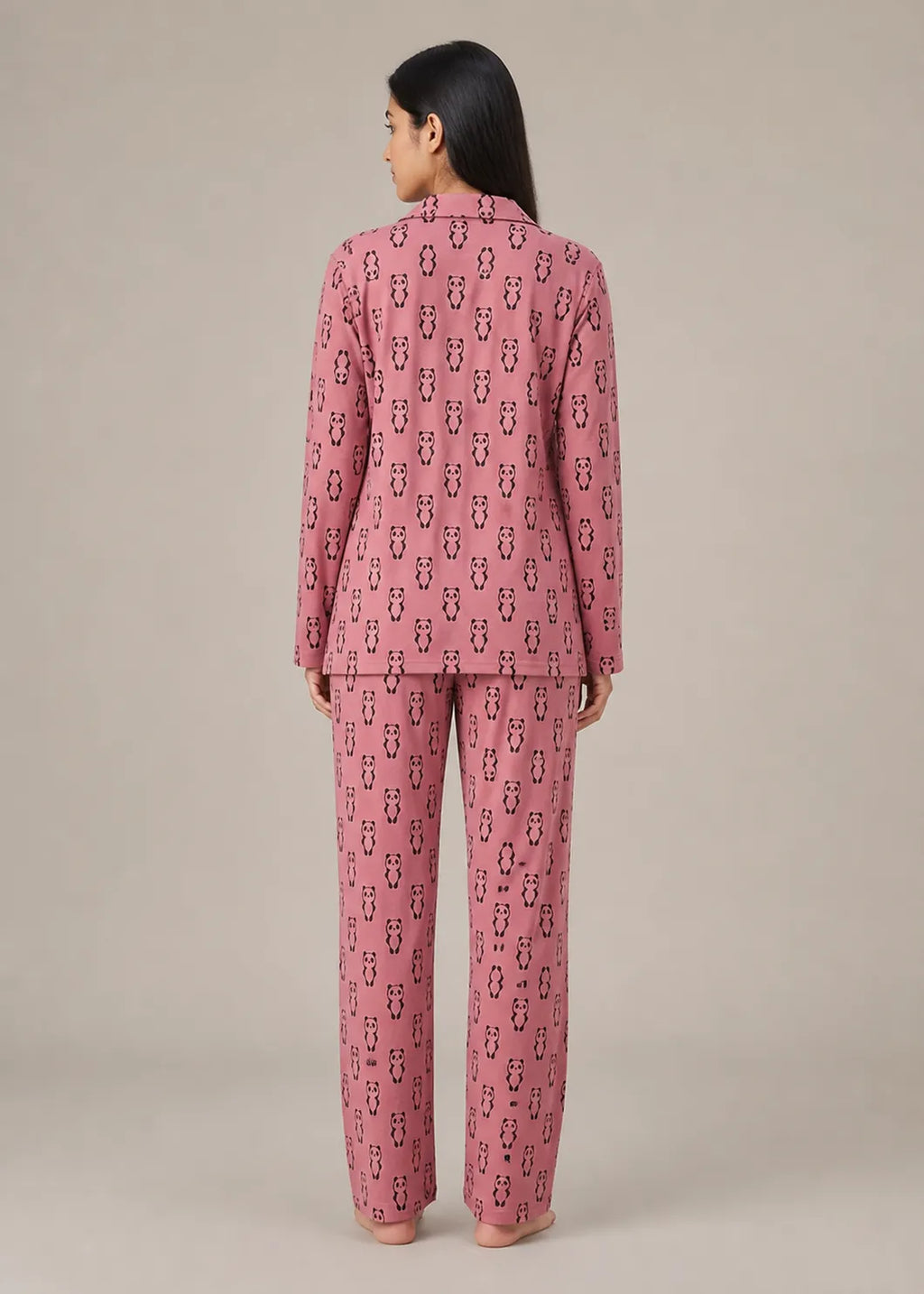 Pink Panda Print Woolen Winter Co-ord Set