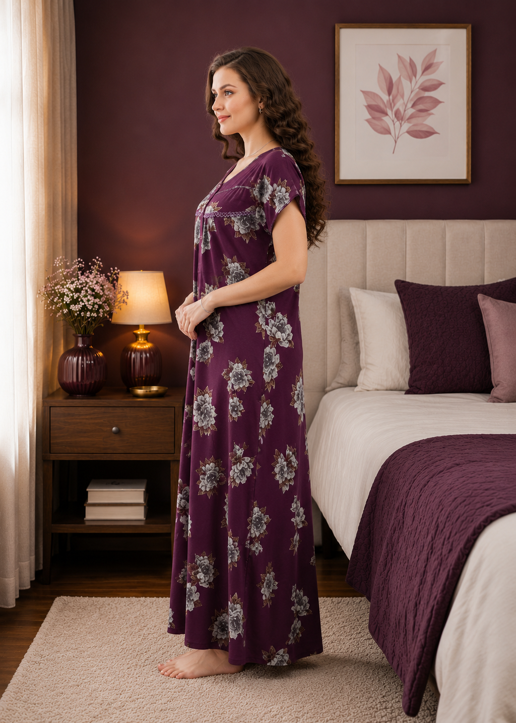 Purple Floral Cotton Nightgown