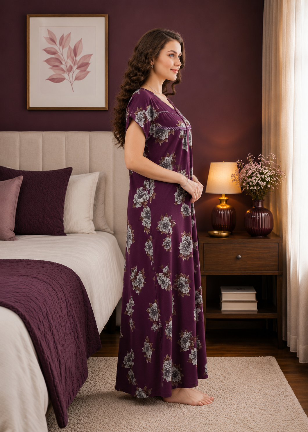 Purple Floral Cotton Nightgown