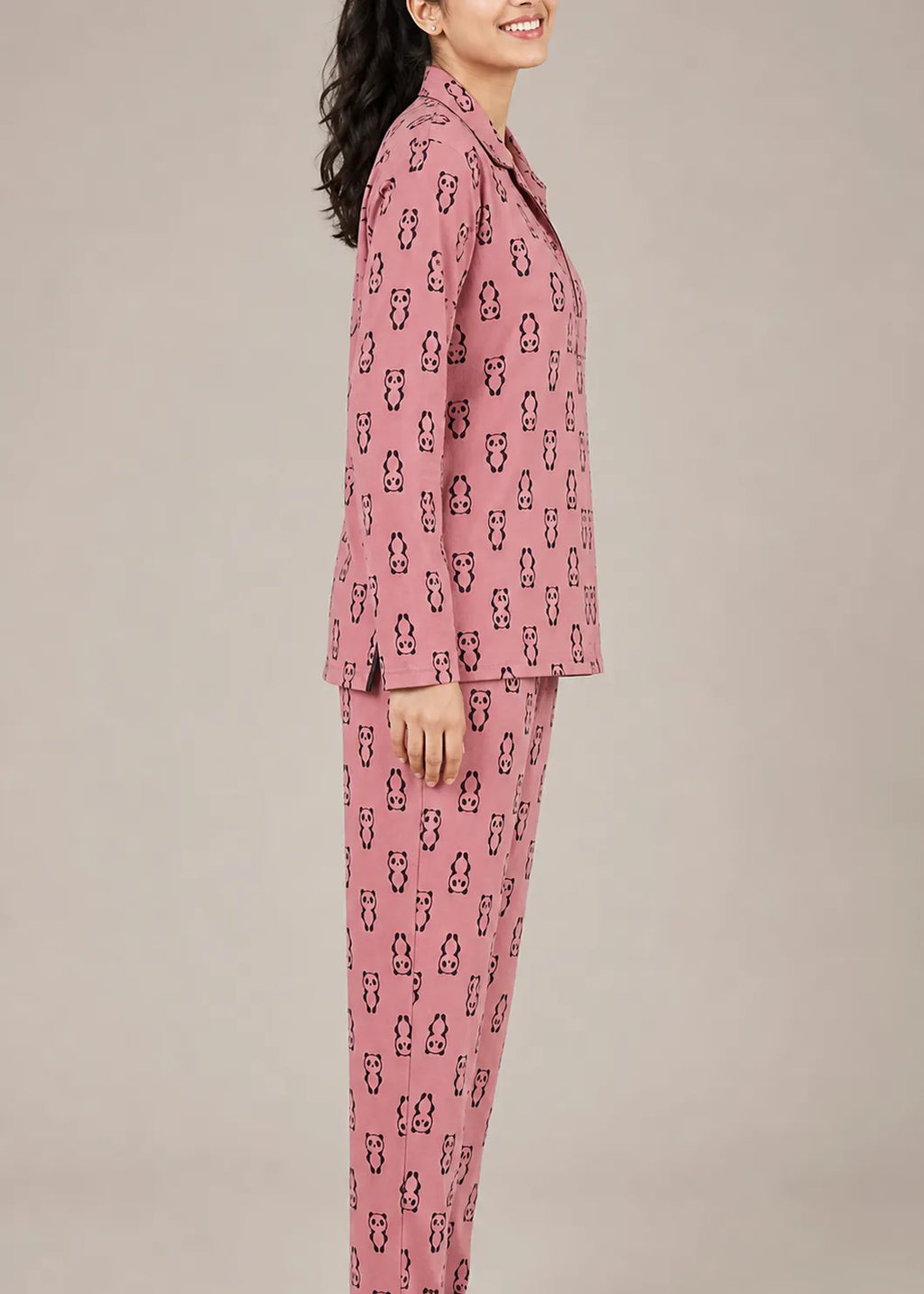 Pink Panda Print Woolen Winter Co-ord Set