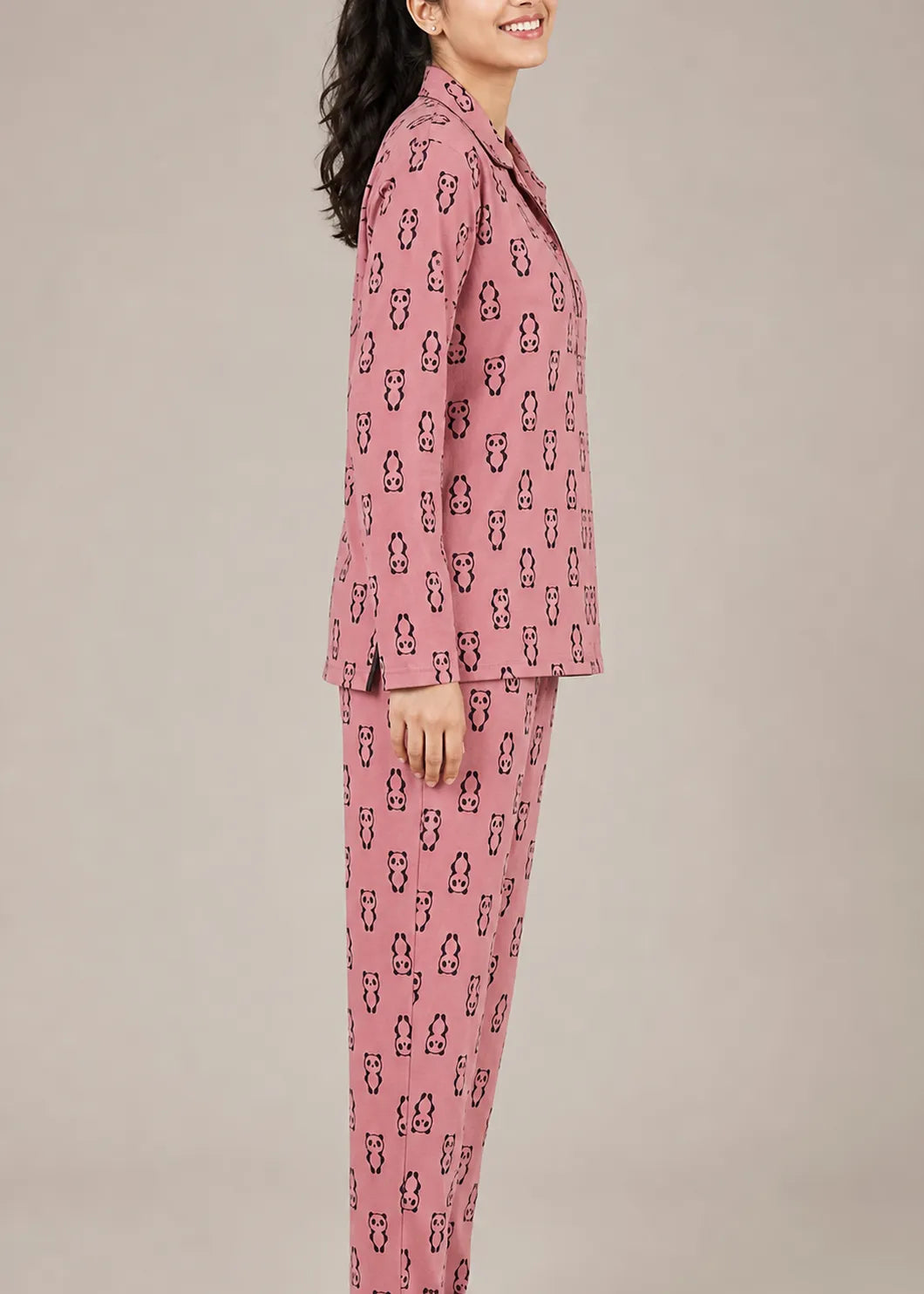 Pink Panda Print Woolen Winter Co-ord Set