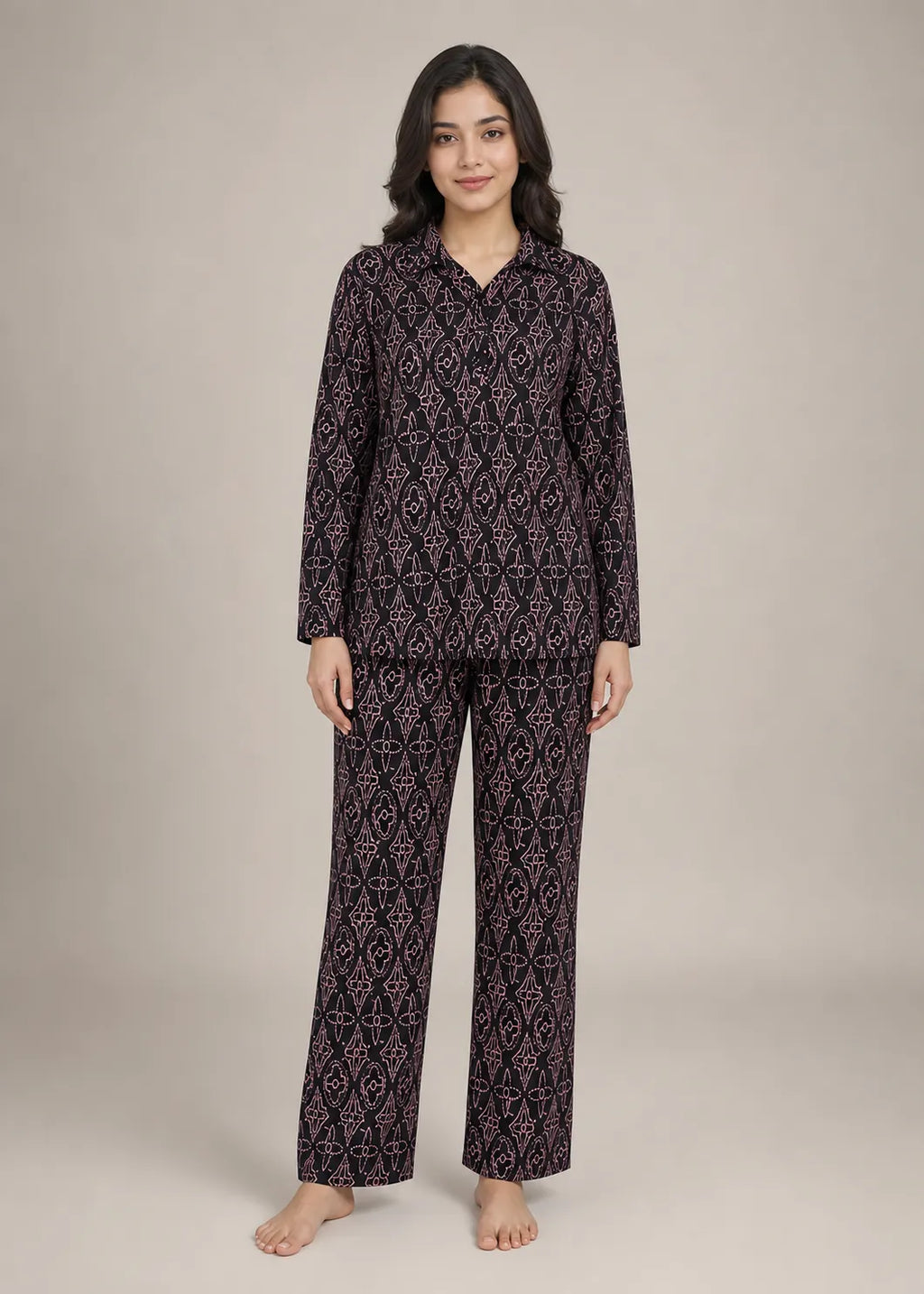 Maroon Floral Print Woolen Winter Co-ord Set