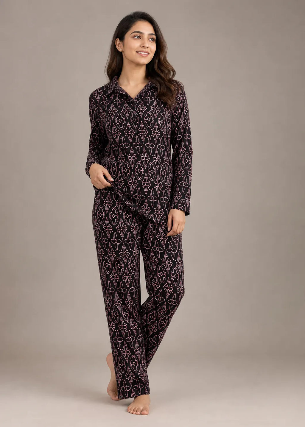 Maroon Floral Print Woolen Winter Co-ord Set