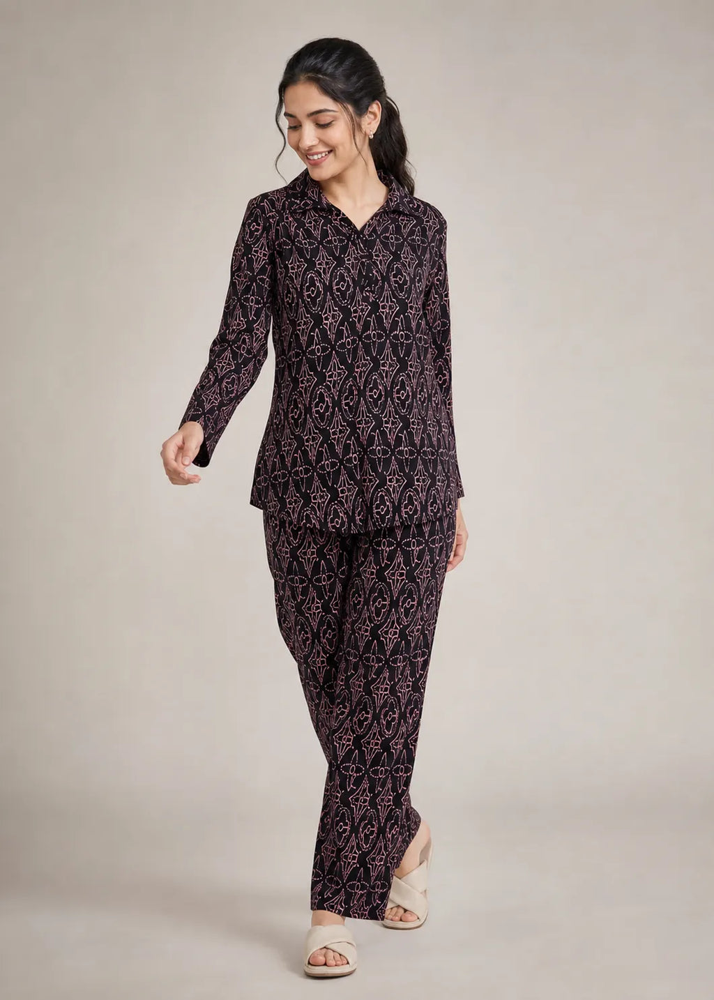 Maroon Floral Print Woolen Winter Co-ord Set