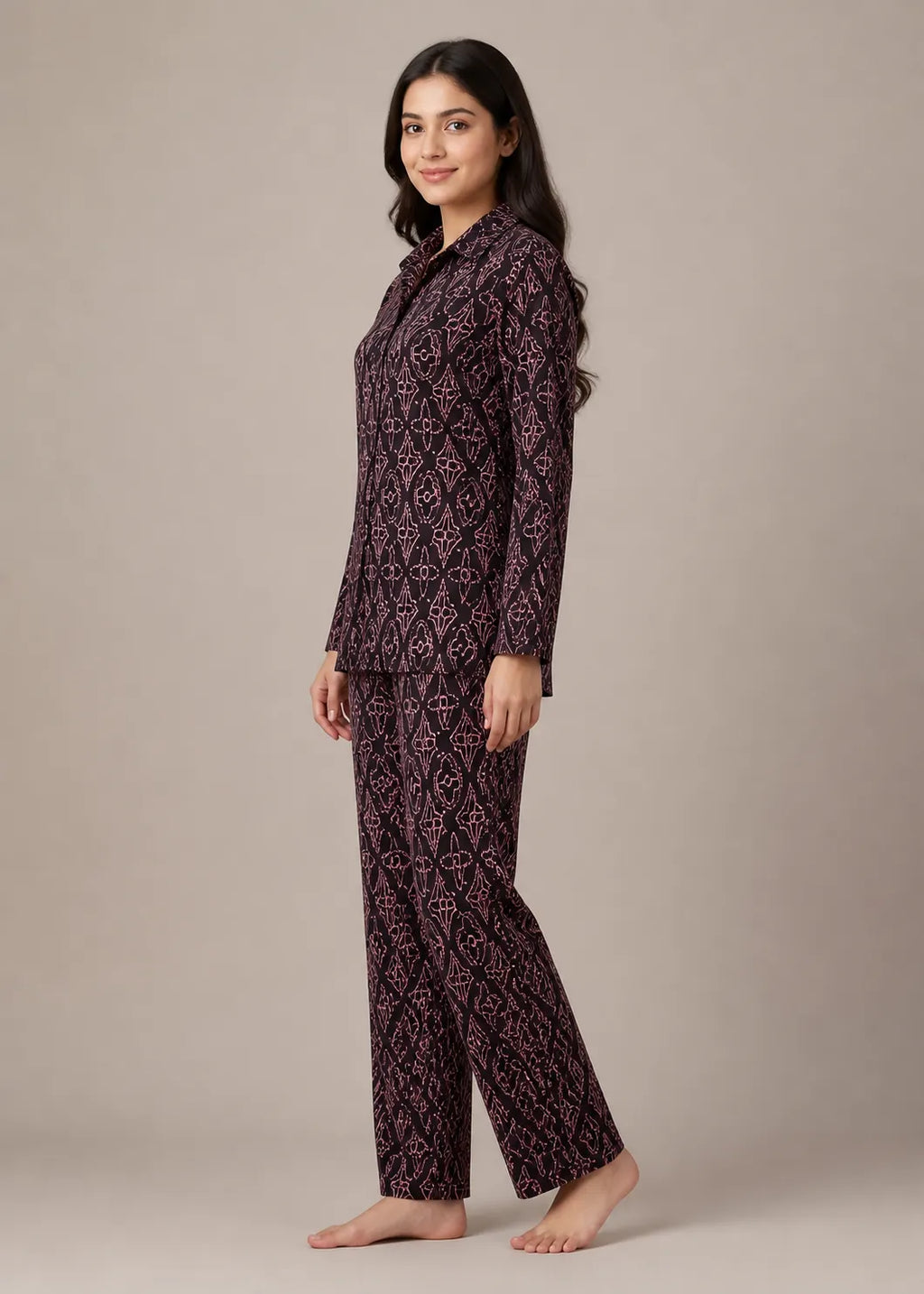Maroon Floral Print Woolen Winter Co-ord Set