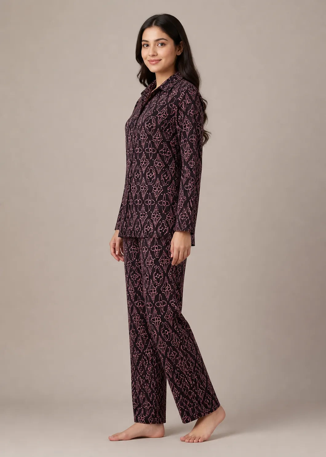 Maroon Floral Print Woolen Winter Co-ord Set