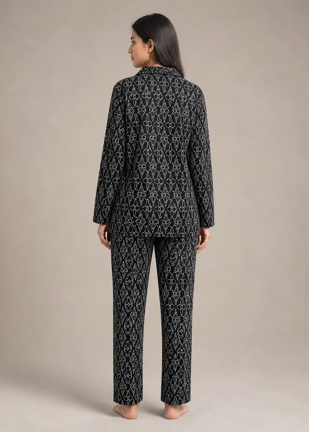 Black Floral Print Woolen Winter Co-ord Set