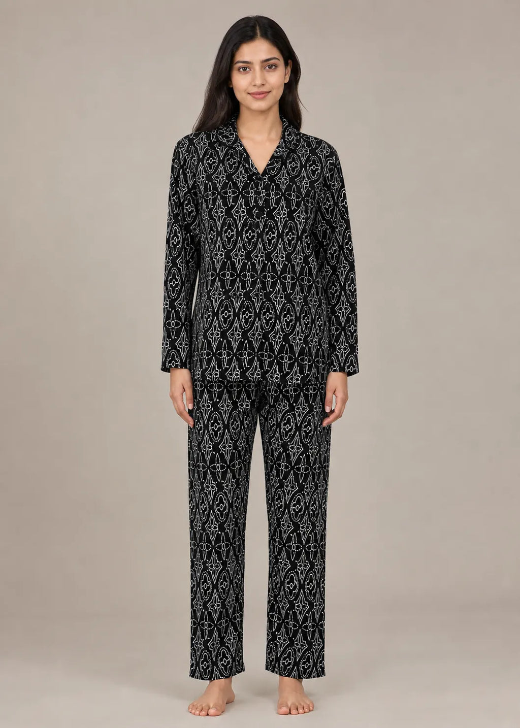 Black Floral Print Woolen Winter Co-ord Set