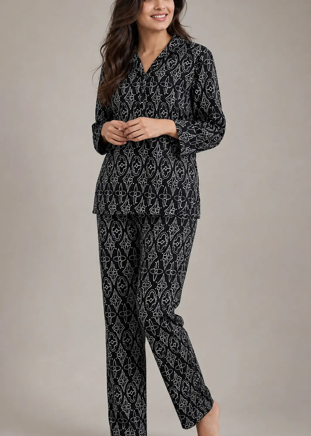 Black Floral Print Woolen Winter Co-ord Set