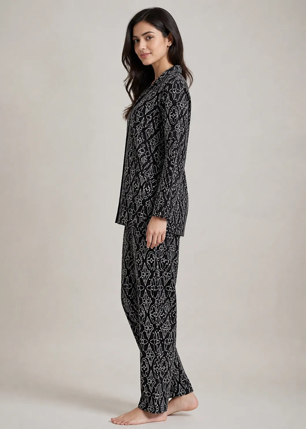 Black Floral Print Woolen Winter Co-ord Set