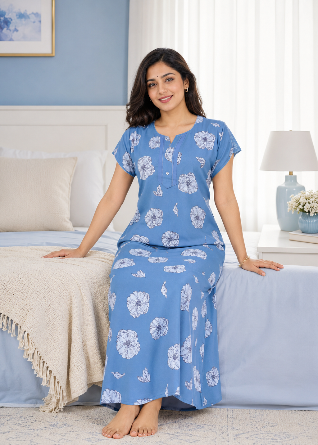 Sky Blue Floral Alpine Nightgown