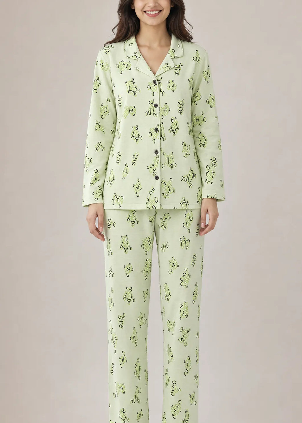 Lime Green Frog Print Woolen Winter Co-ord Set