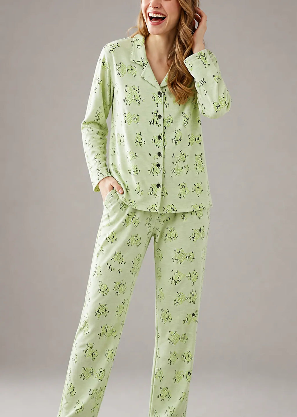 Lime Green Frog Print Woolen Winter Co-ord Set
