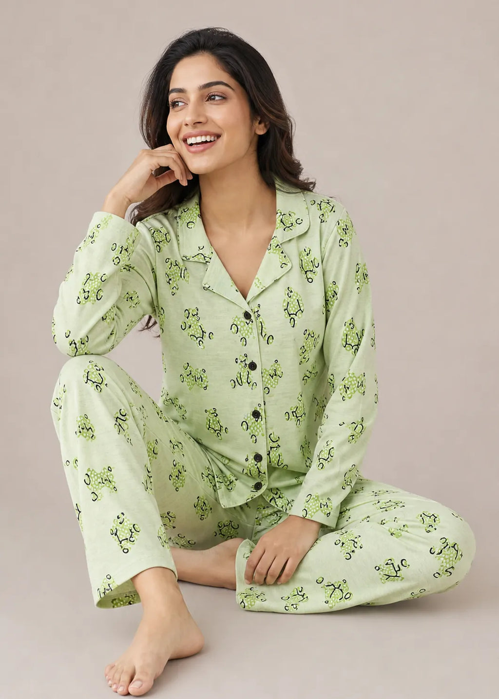 Lime Green Frog Print Woolen Winter Co-ord Set