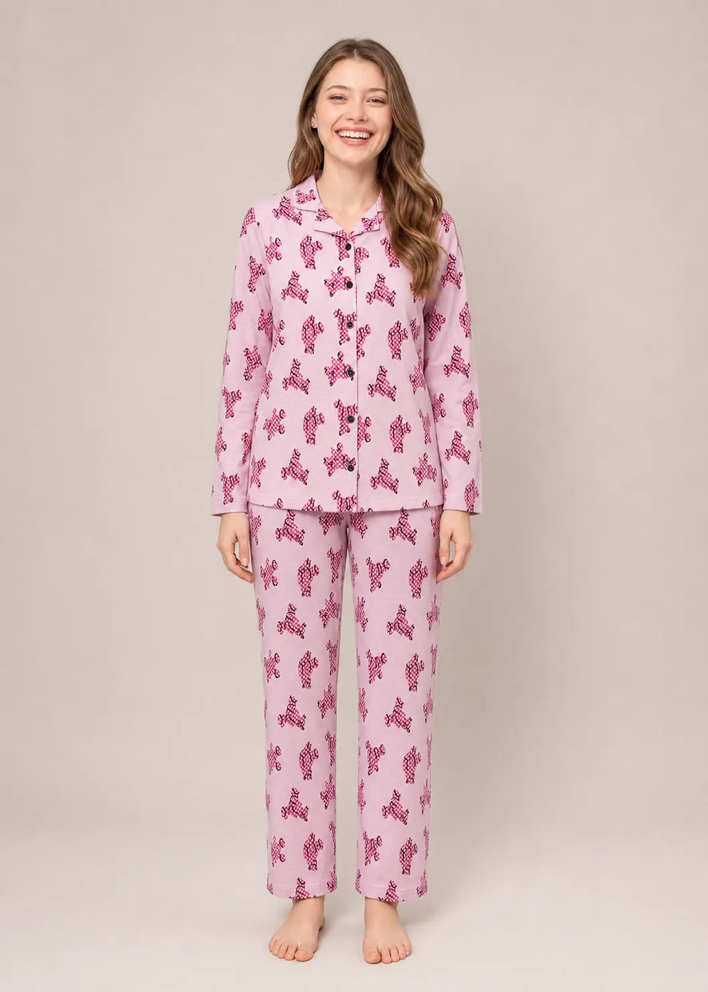 Pink Dog Print Woolen Winter Co-ord Set