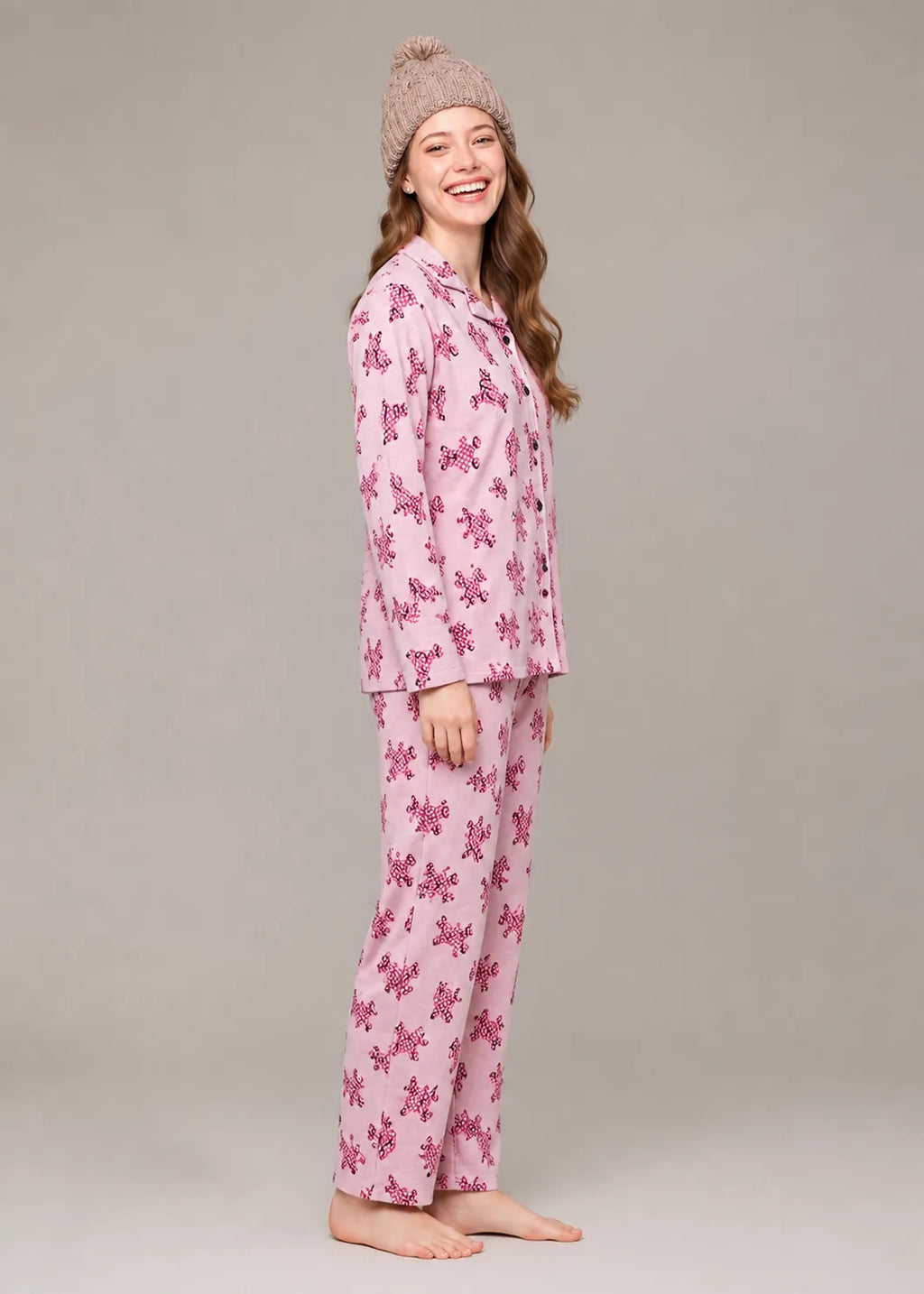 Pink Dog Print Woolen Winter Co-ord Set