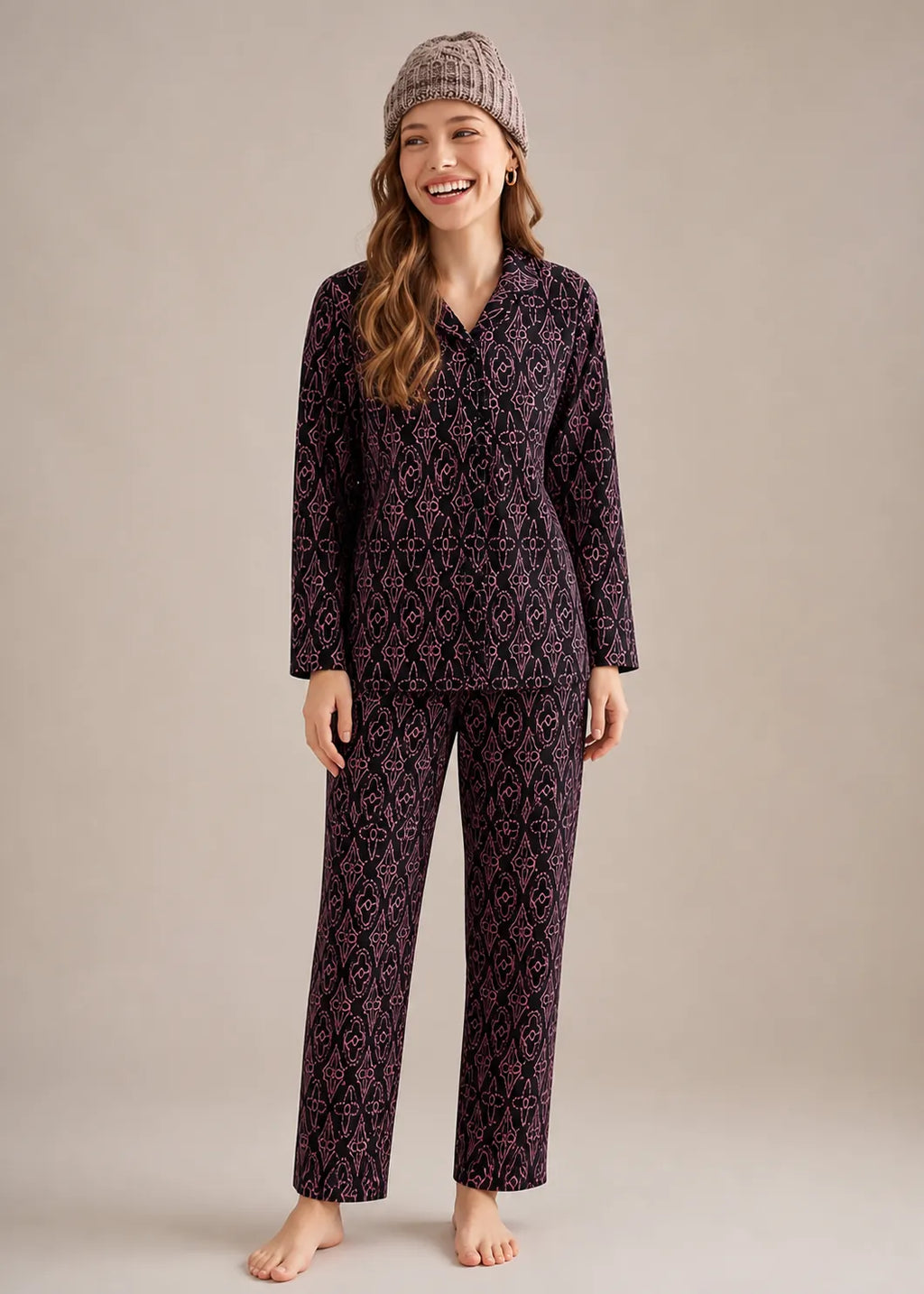 Maroon Arabesque Print Woolen Winter Co-ord Set