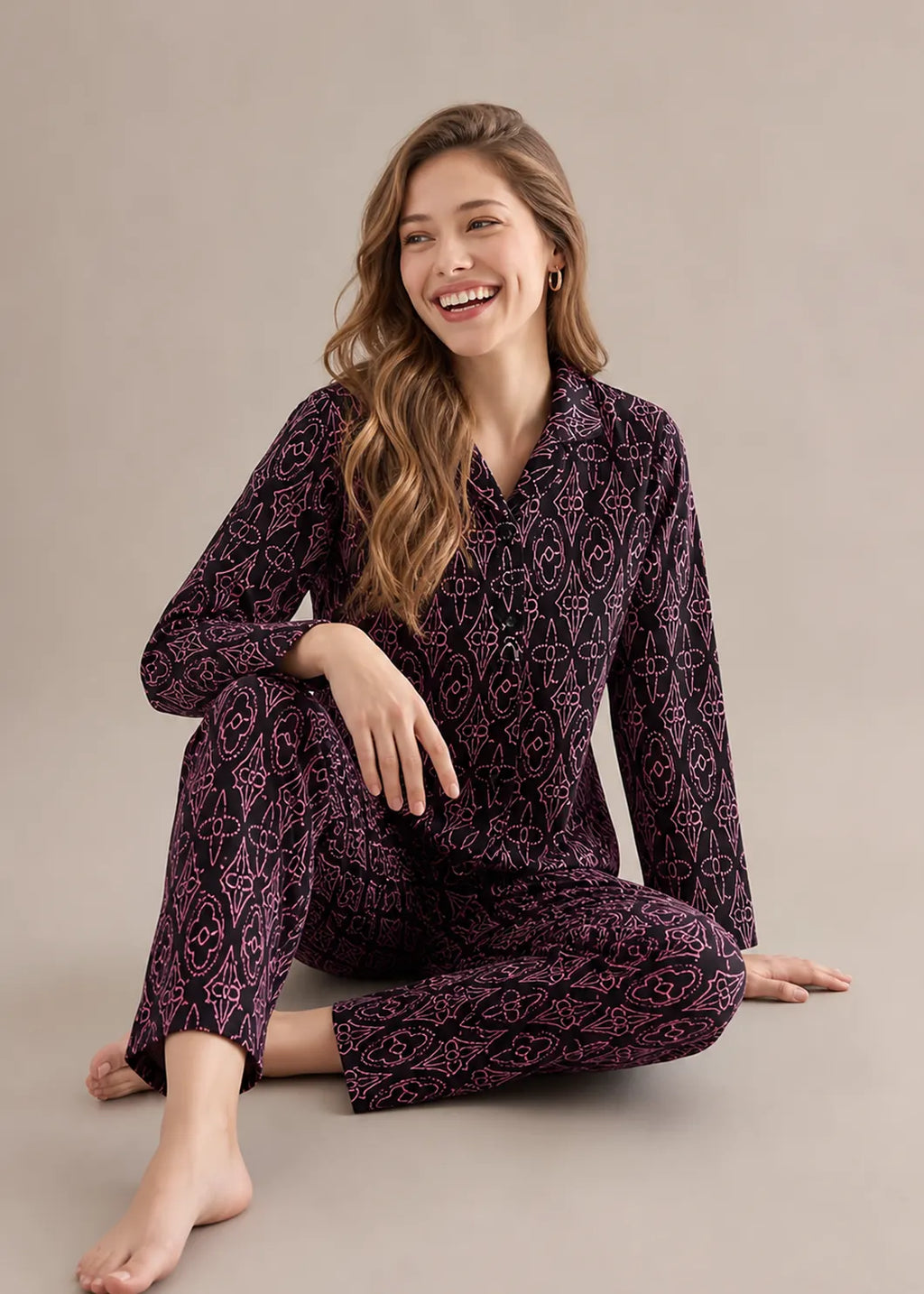 Maroon Arabesque Print Woolen Winter Co-ord Set