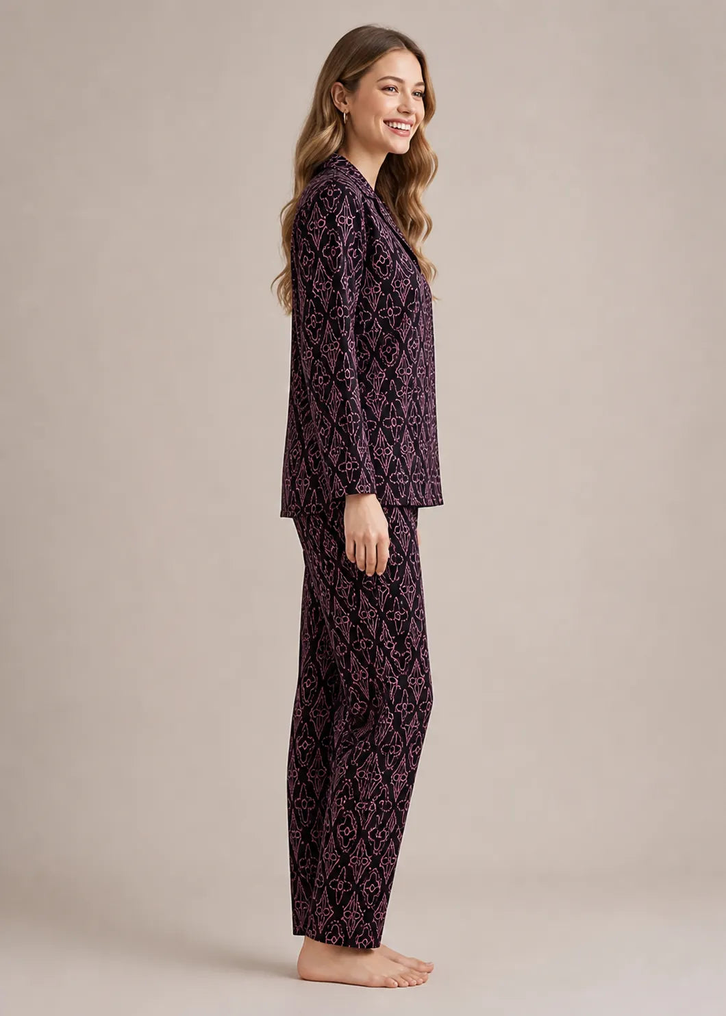 Maroon Arabesque Print Woolen Winter Co-ord Set
