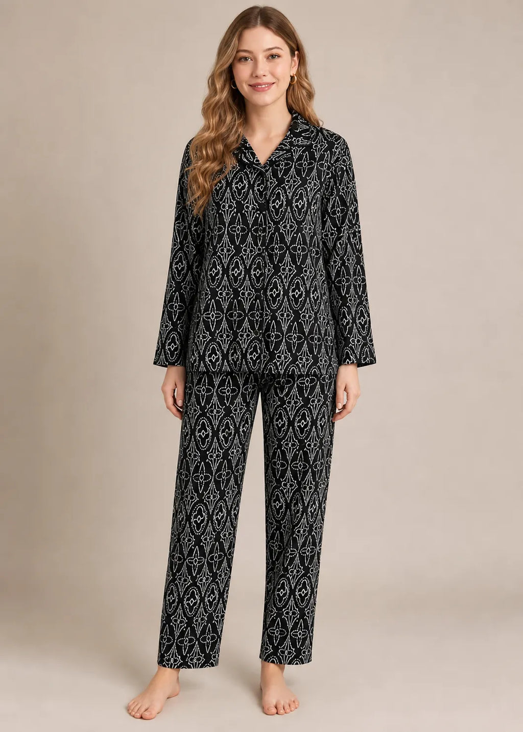 Black Arabesque Print Woolen Winter Co-ord Set