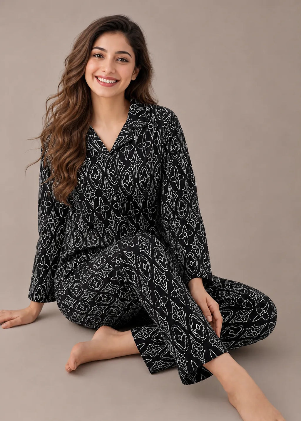 Black Arabesque Print Woolen Winter Co-ord Set