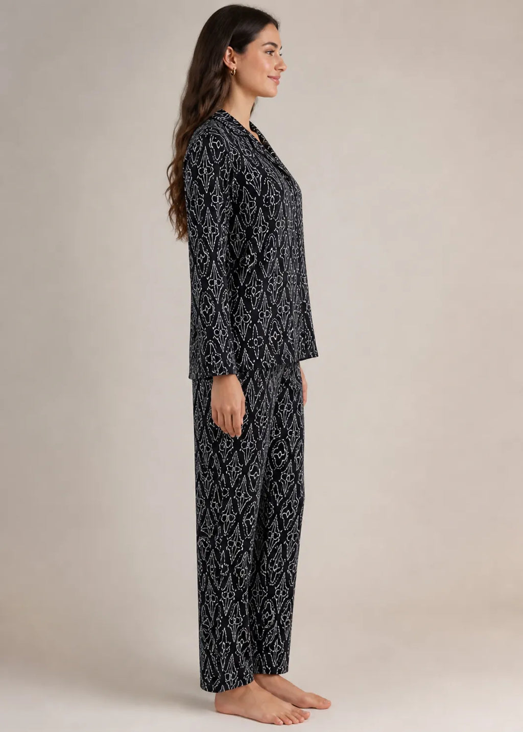Black Arabesque Print Woolen Winter Co-ord Set