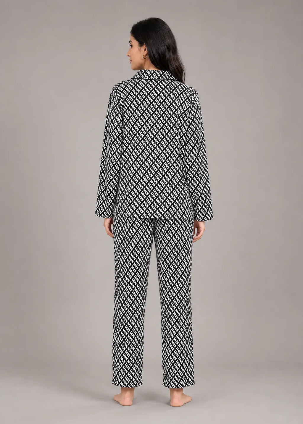Black Monogram Print Woolen Winter Co-ord Set