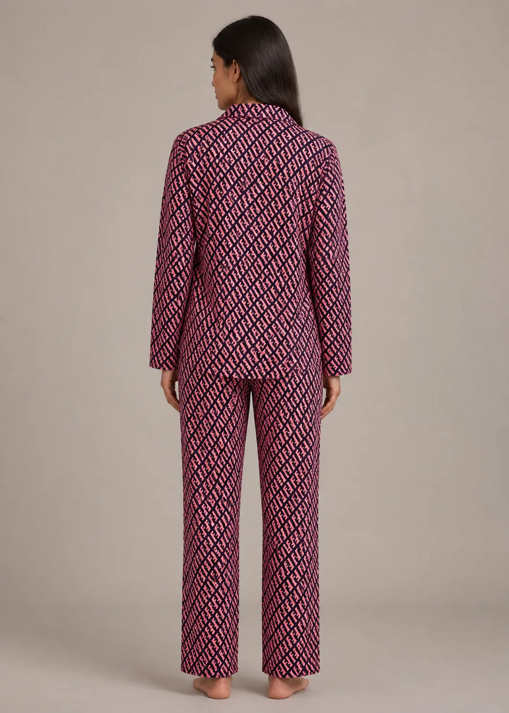 Pink Monogram Print Woolen Winter Co-ord Set