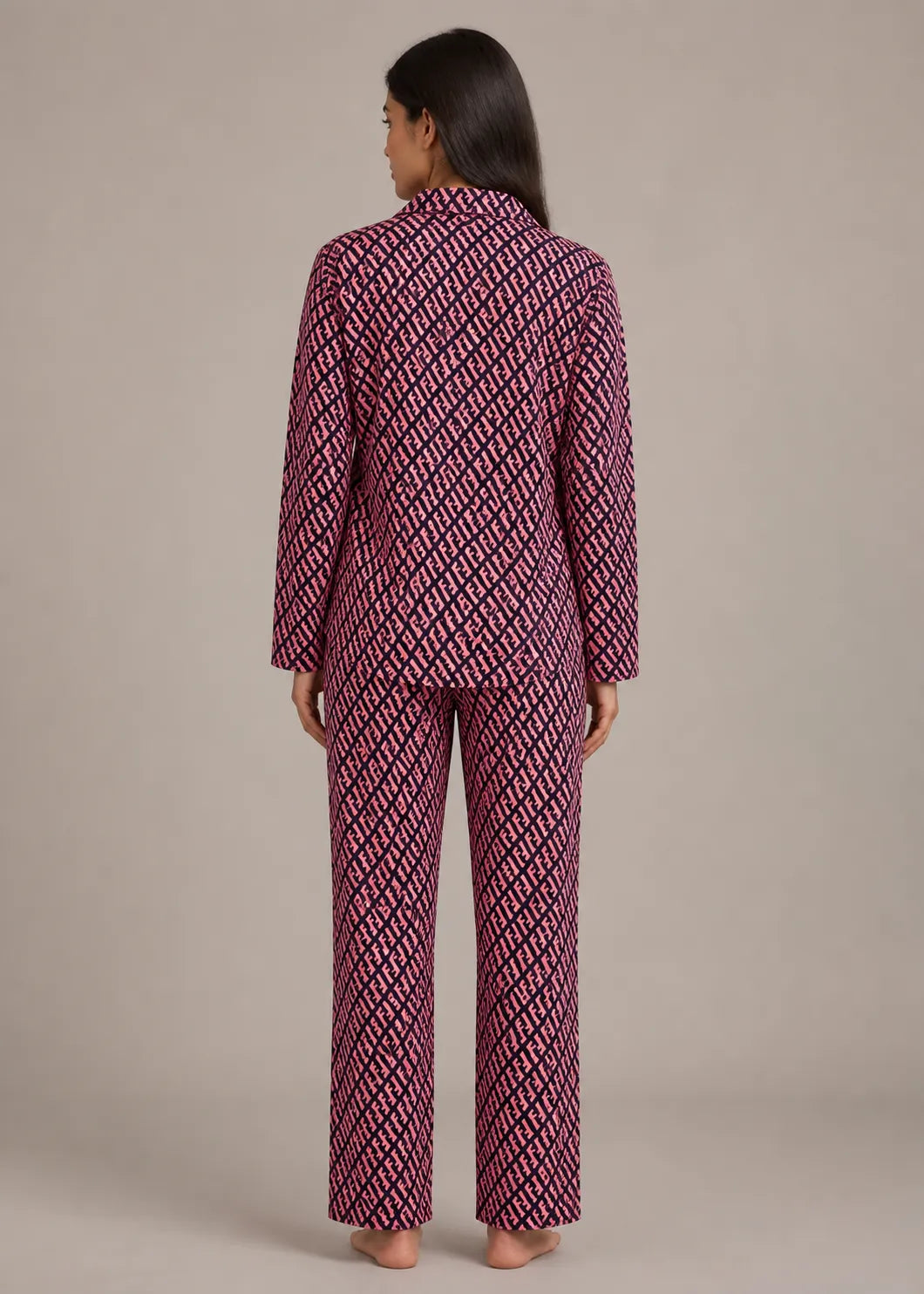 Pink Monogram Print Woolen Winter Co-ord Set
