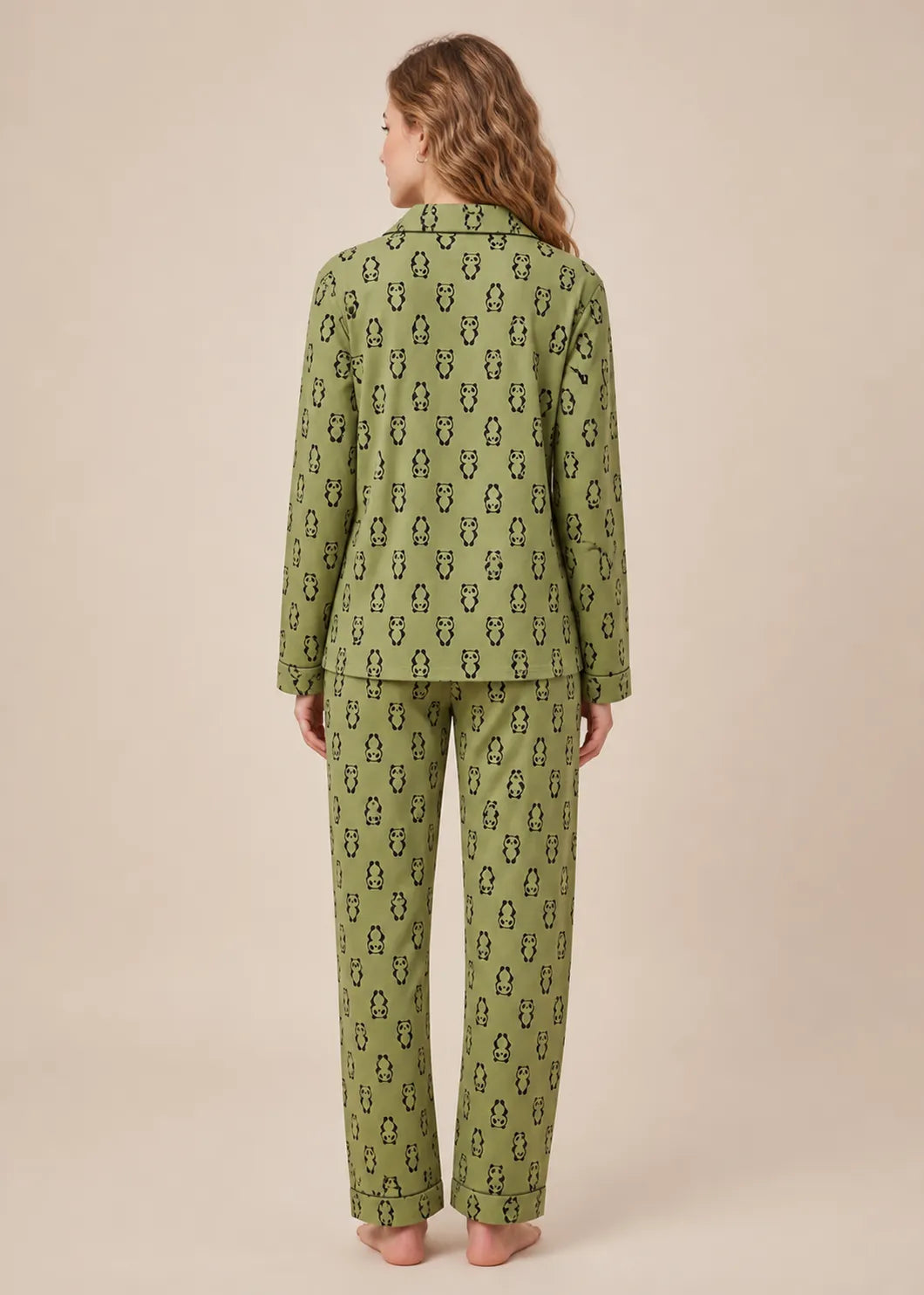 Olive Panda Print Woolen Winter Co-ord Set