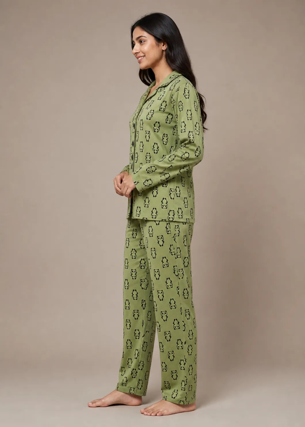 Olive Panda Print Woolen Winter Co-ord Set