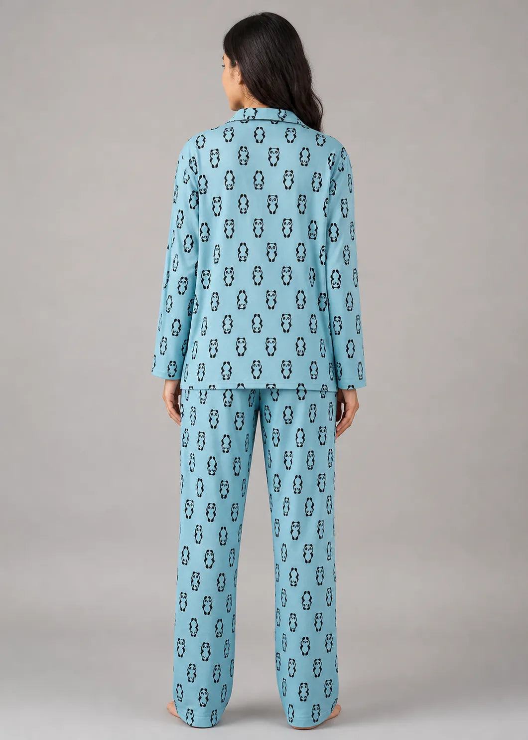 Blue Panda Print Woolen Winter Co-ord Set