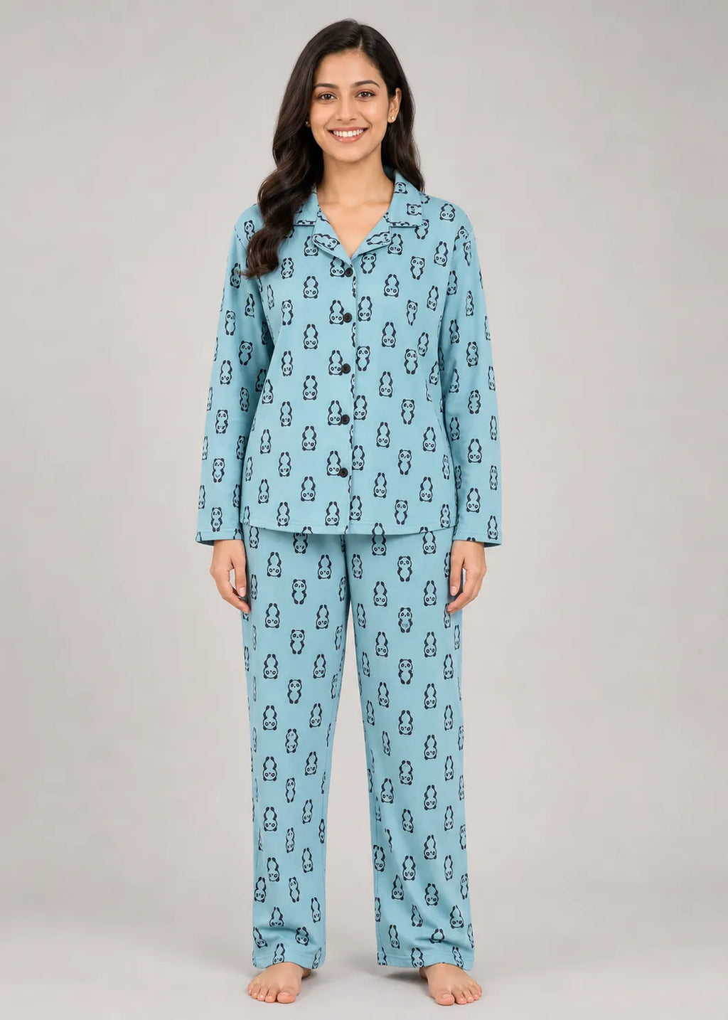 Blue Panda Print Woolen Winter Co-ord Set