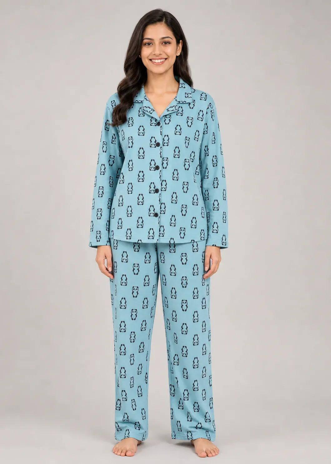Blue Panda Print Woolen Winter Co-ord Set