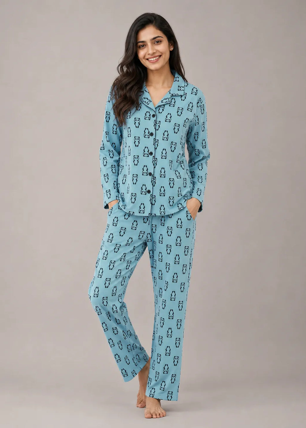 Blue Panda Print Woolen Winter Co-ord Set