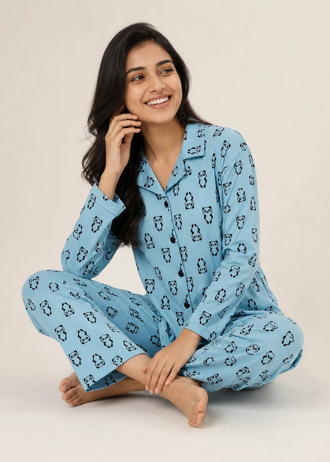 Blue Panda Print Woolen Winter Co-ord Set