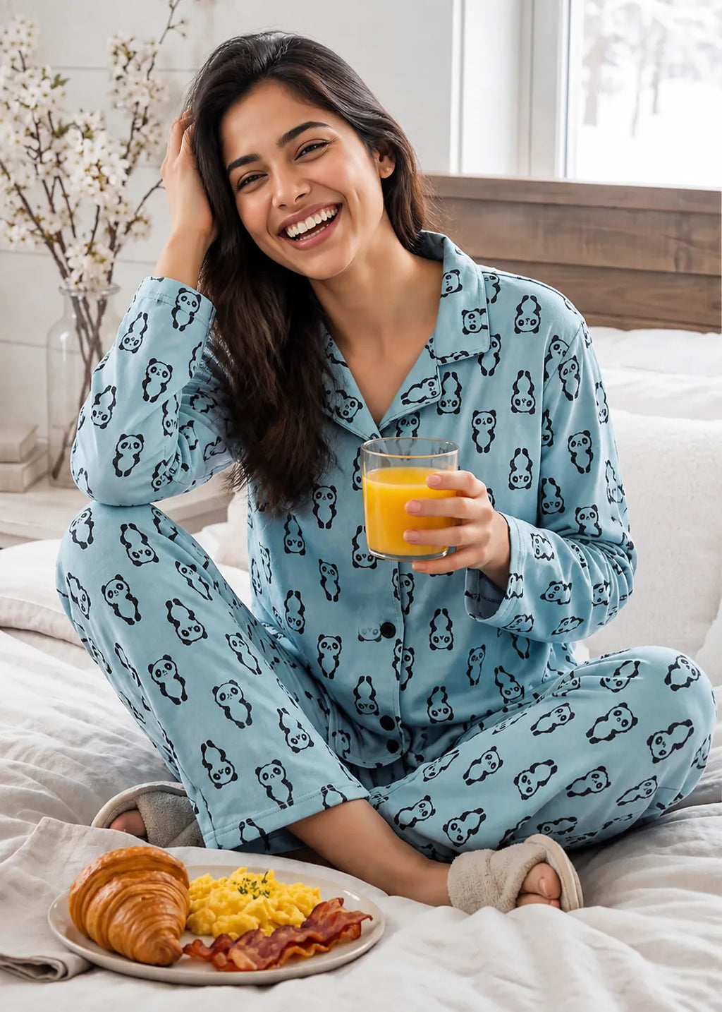 Blue Panda Print Woolen Winter Co-ord Set