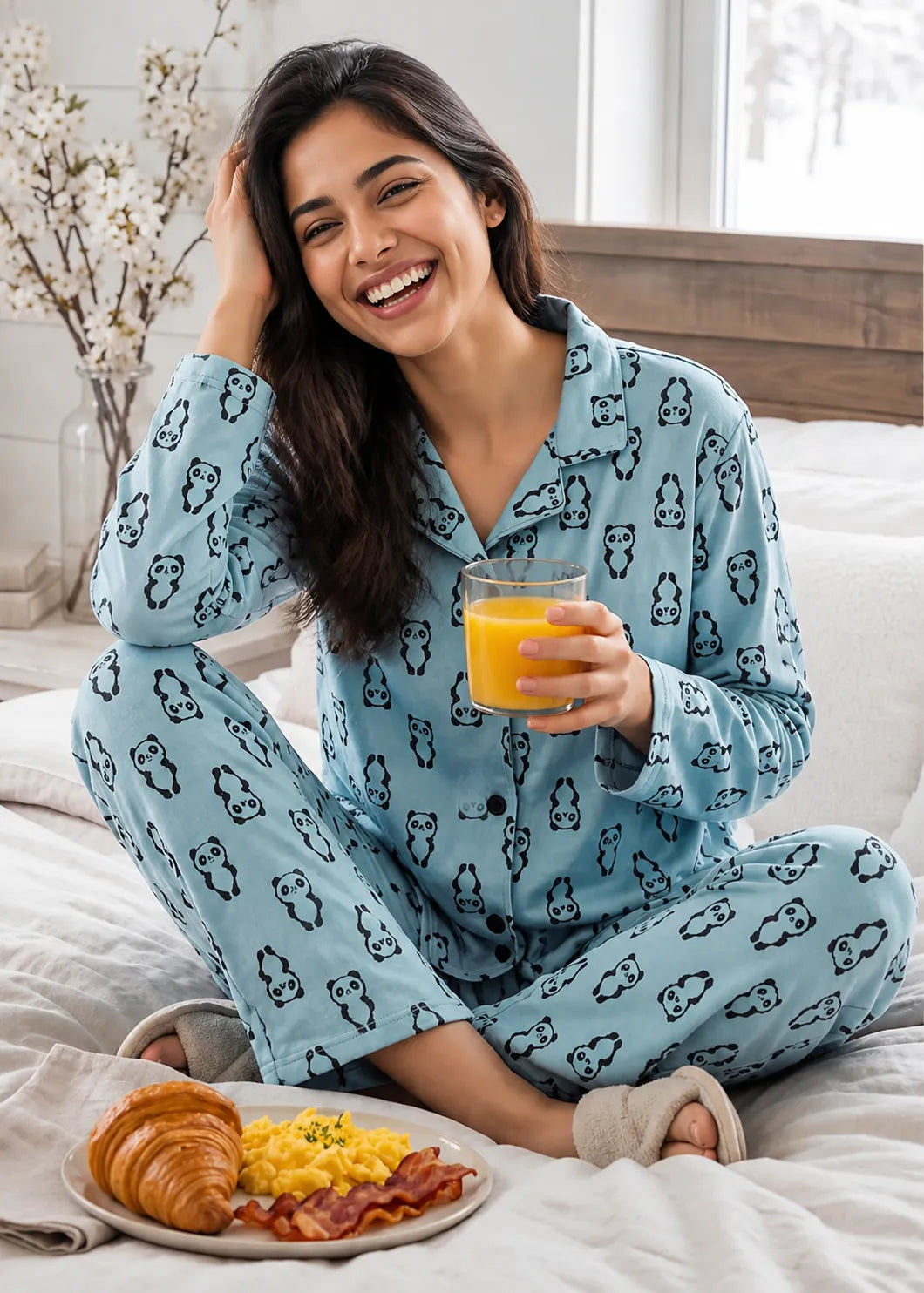 Blue Panda Print Woolen Winter Co-ord Set