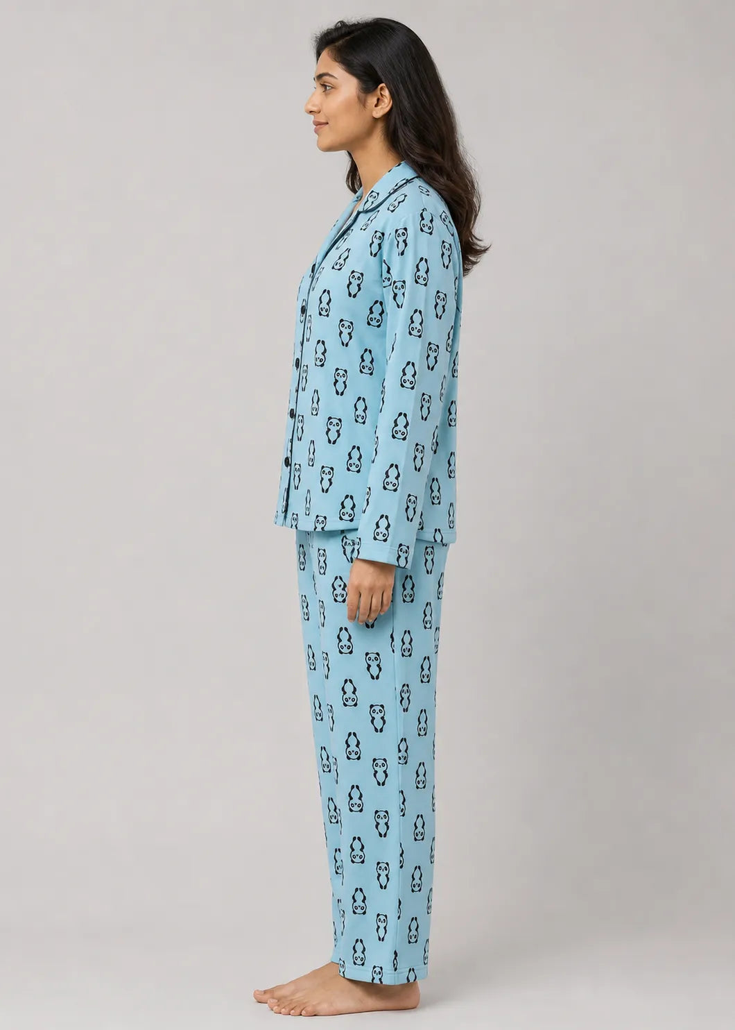 Blue Panda Print Woolen Winter Co-ord Set