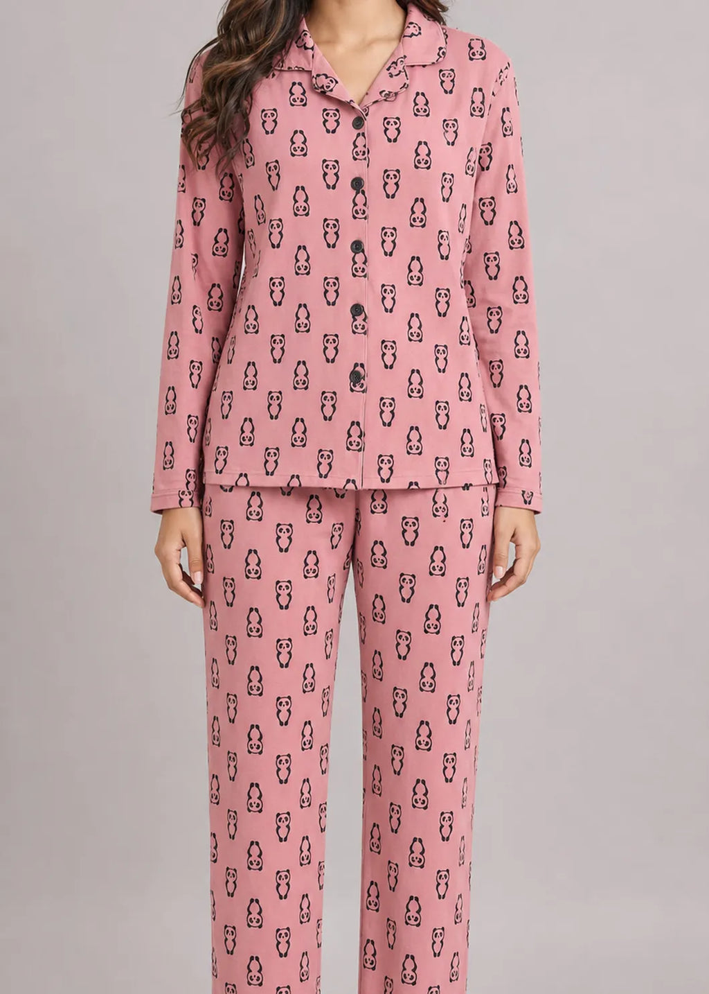Pink Panda Print Woolen Winter Co-ord Set