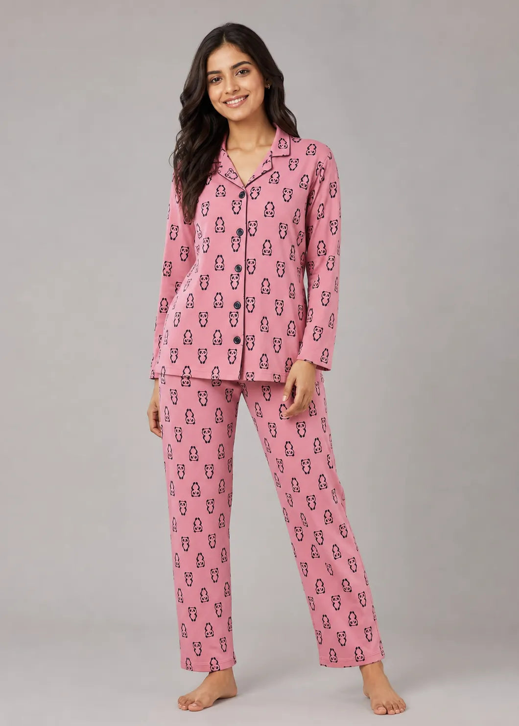 Pink Panda Print Woolen Winter Co-ord Set