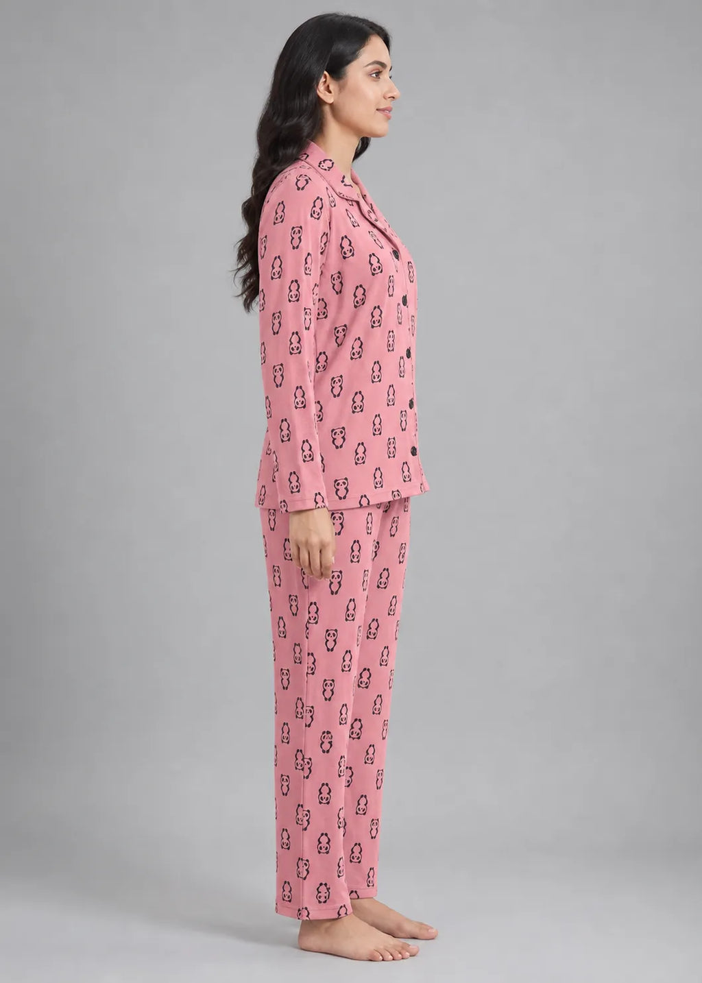Pink Panda Print Woolen Winter Co-ord Set