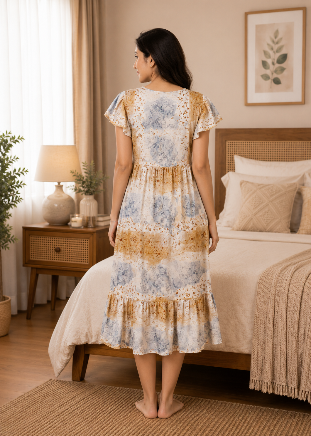 Beige and Grey Abstract Short Nighty