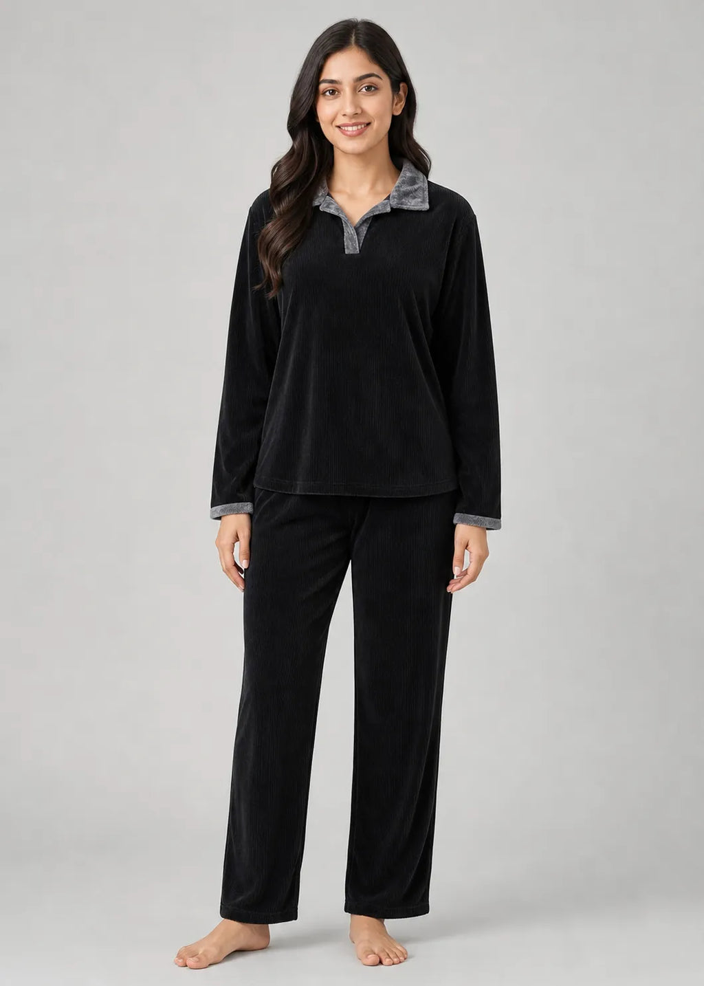 Black Velvet Polo Neck Winter Co-ord Set