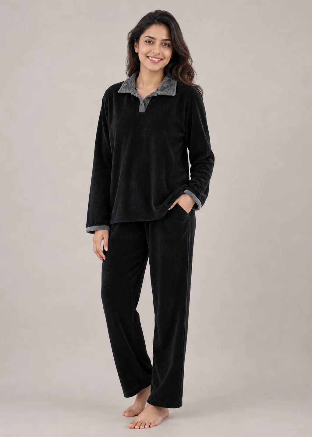 Black Velvet Polo Neck Winter Co-ord Set