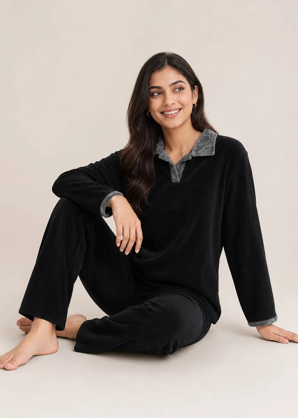 Black Velvet Polo Neck Winter Co-ord Set