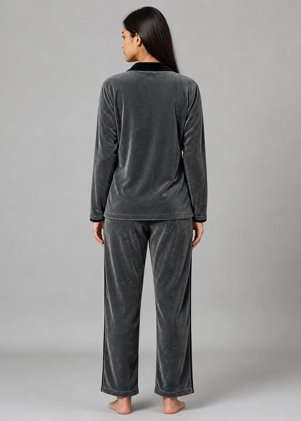 Charcoal Velvet Polo Neck Winter Co-ord Set