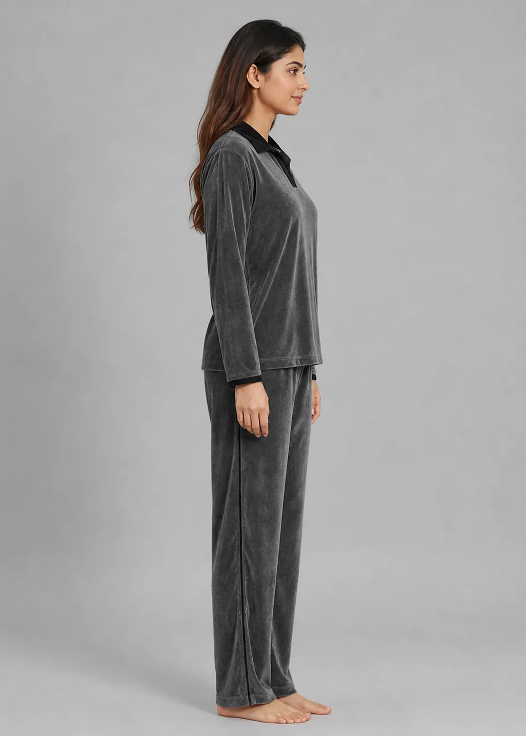 Charcoal Velvet Polo Neck Winter Co-ord Set