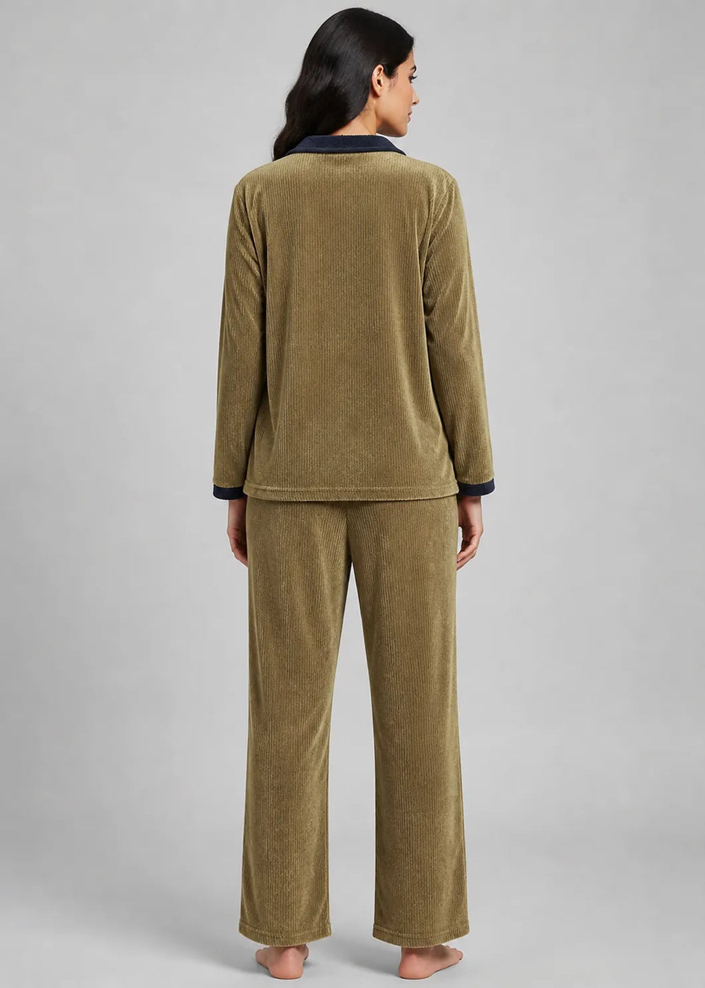 Olive Velvet Polo Neck Winter Co-ord Set