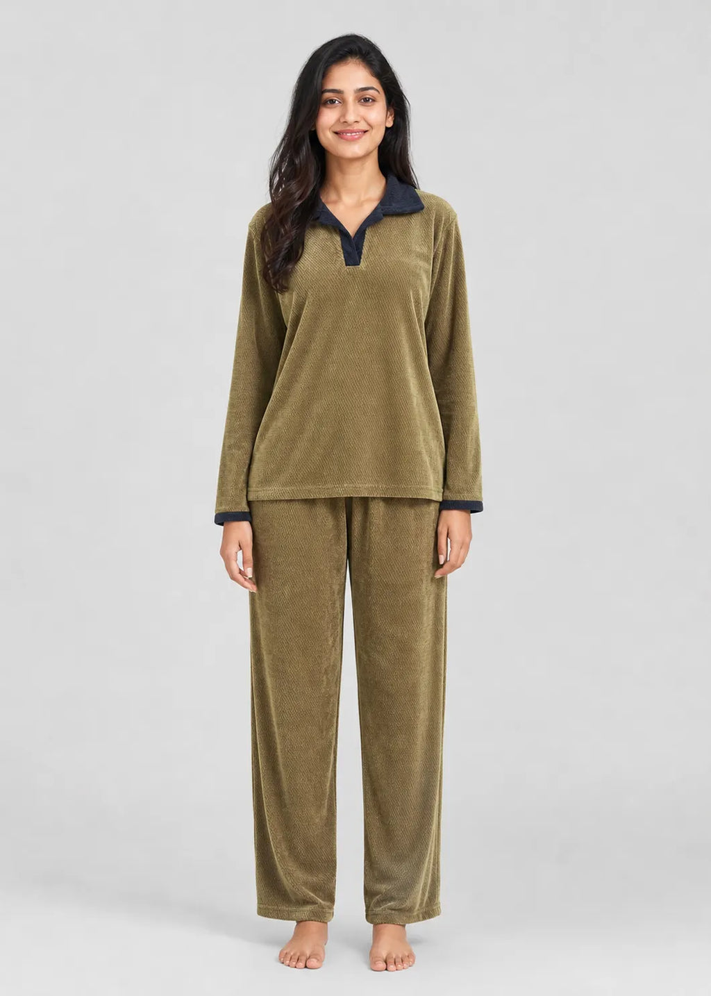 Olive Velvet Polo Neck Winter Co-ord Set